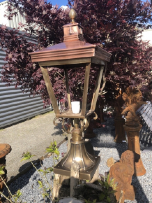 Lamp messing-koper XL op voet, geweldige uitstraling!!