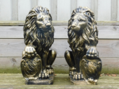 Satz mit 2 Löwen - schwarz/gold - Polystone