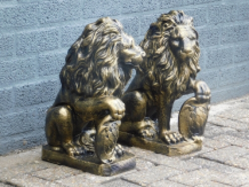 Satz mit 2 Löwen - schwarz/gold - Polystone