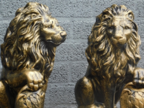 Satz mit 2 Löwen - schwarz/gold - Polystone
