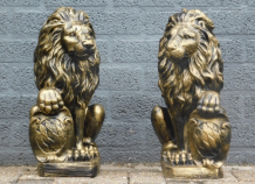 Satz mit 2 Löwen - schwarz/gold - Polystone