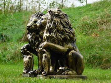 Satz mit 2 Löwen - schwarz/gold - Polystone