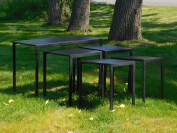 Industrial Table Set - Black Mango Wood and Metal - 5 Pieces