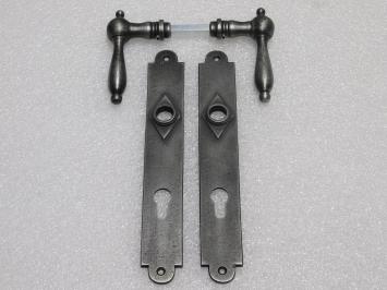 Door Hardware Set - Cambridge Handles + Prestige PC 92 Door Plates - Cast Iron, Galvanised