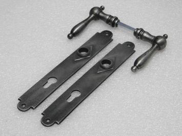 Door Hardware Set - Cambridge Handles + Prestige PC 92 Door Plates - Cast Iron, Galvanised