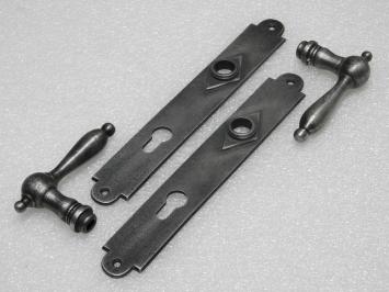 Door Hardware Set - Cambridge Handles + Prestige PC 92 Door Plates - Cast Iron, Galvanised