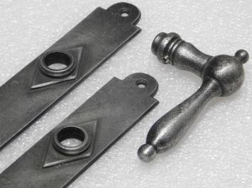 Door Hardware Set - Cambridge Handles + Prestige PC 92 Door Plates - Cast Iron, Galvanised