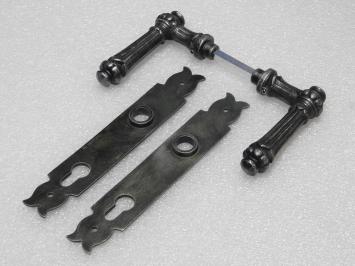 Door Fittings Set - Oxford Handles + Noble PC 92 Door Plates - Cast Iron, Galvanised