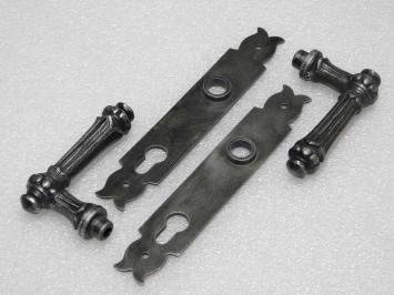 Door Fittings Set - Oxford Handles + Noble PC 92 Door Plates - Cast Iron, Galvanised