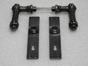 Door Fittings Set - Oxford Handles + Blanco BB 72 Door Plates - Cast Iron, Galvanised