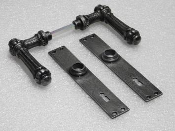 Door Fittings Set - Oxford Handles + Blanco BB 72 Door Plates - Cast Iron, Galvanised