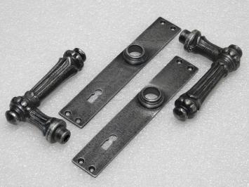 Door Fittings Set - Oxford Handles + Blanco BB 72 Door Plates - Cast Iron, Galvanised