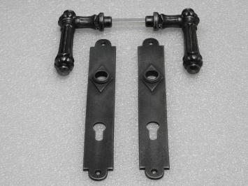 Door Hardware Set - Oxford Handles + Prestige PC 92 Door Plates - Cast Iron, Galvanised
