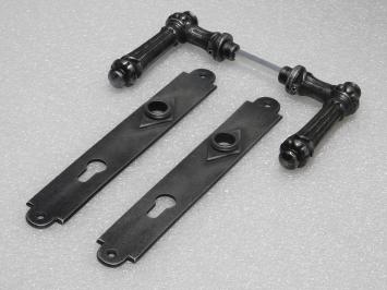 Door Hardware Set - Oxford Handles + Prestige PC 92 Door Plates - Cast Iron, Galvanised