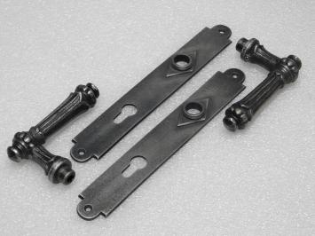 Door Hardware Set - Oxford Handles + Prestige PC 92 Door Plates - Cast Iron, Galvanised