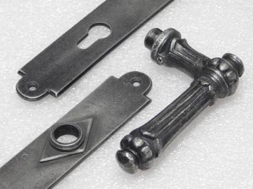 Door Hardware Set - Oxford Handles + Prestige PC 92 Door Plates - Cast Iron, Galvanised