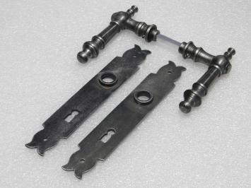 Door Hardware Set - Victoria Handles + Baron BB 72 Door Plates - Cast Iron, Galvanised