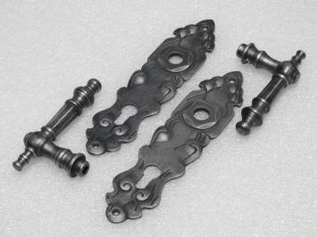 Door Hardware Set - Victoria Handles + Royale PC 92 Door Plates - Cast Iron, Galvanised
