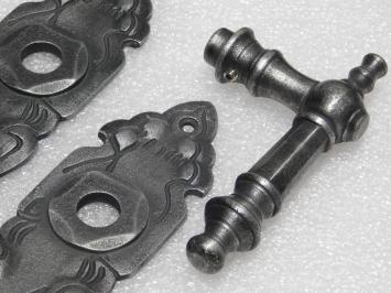 Door Hardware Set - Victoria Handles + Royale PC 92 Door Plates - Cast Iron, Galvanised