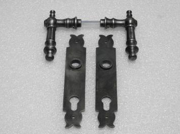 Door Fittings Set - Victoria Handles + Noble PC 92 Door Plates - Cast Iron, Galvanised