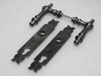 Door Fittings Set - Victoria Handles + Noble PC 92 Door Plates - Cast Iron, Galvanised
