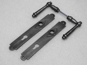 Door Hardware Set - Windsor Handles + Prestige PC 92 Door Plates - Cast Iron, Galvanised