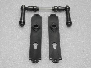 Door Hardware Set - Windsor Handles + Prestige PC 92 Door Plates - Cast Iron, Galvanised
