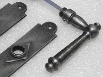 Door Hardware Set - Windsor Handles + Prestige PC 92 Door Plates - Cast Iron, Galvanised