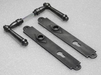 Door Hardware Set - Windsor Handles + Prestige PC 92 Door Plates - Cast Iron, Galvanised