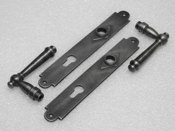 Door Hardware Set - Windsor Handles + Prestige PC 92 Door Plates - Cast Iron, Galvanised