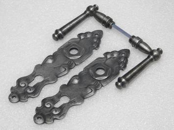 Door Fittings Set - Windsor Handles + Royale PC 92 Door Plates - Cast Iron, Galvanised