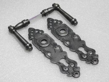 Door Fittings Set - Windsor Handles + Royale PC 92 Door Plates - Cast Iron, Galvanised