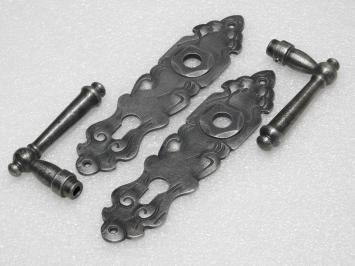 Door Fittings Set - Windsor Handles + Royale PC 92 Door Plates - Cast Iron, Galvanised