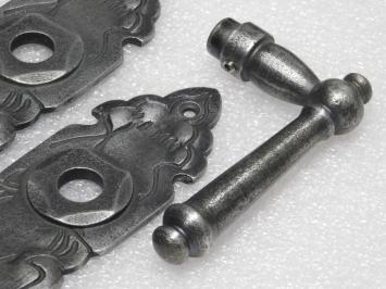 Door Fittings Set - Windsor Handles + Royale PC 92 Door Plates - Cast Iron, Galvanised
