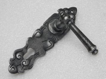 Door Fittings Set - Windsor Handles + Royale PC 92 Door Plates - Cast Iron, Galvanised