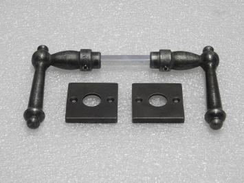 Door Hardware Set - York Door Handles + Handle Rosettes - Cast Iron, Galvanised