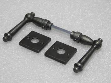 Door Hardware Set - York Door Handles + Handle Rosettes - Cast Iron, Galvanised