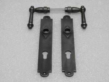 Door Fittings Set - York Handles + Prestige PC 92 Door Plates - Cast Iron, Galvanised