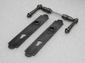 Door Fittings Set - York Handles + Prestige PC 92 Door Plates - Cast Iron, Galvanised