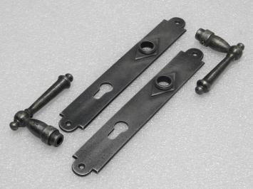 Door Fittings Set - York Handles + Prestige PC 92 Door Plates - Cast Iron, Galvanised