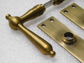 Set of Door Handles with Door Plates without Keyhole - Patinated Brass