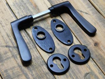 Set Türgriffe mit ovalen Rosetten + Schlüsselrosetten PC – Mattschwarz – Aluminium