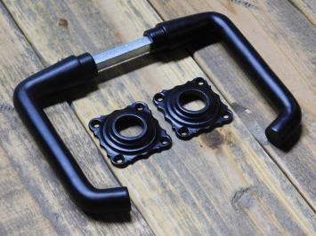 Set of Door Handles with Square Rosettes - Black - Aluminium