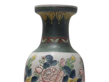 2er-Set großer Vintage Asiatischer Ziervasen mit Blumenmuster – ca. 60 cm – Keramik
