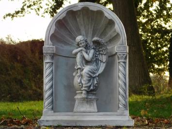 Klassieke Kapel met Zittende Engel – 65 cm – Grijs/Wit – Steen