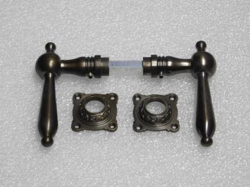 Revo Door Handle Set with Handle Rosettes - Dark Patinated Brass