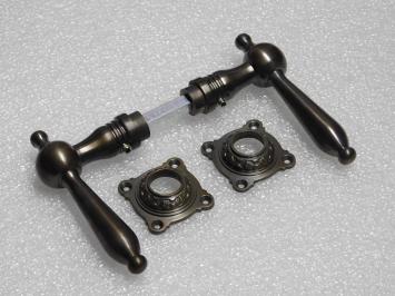 Revo Door Handle Set with Handle Rosettes - Dark Patinated Brass