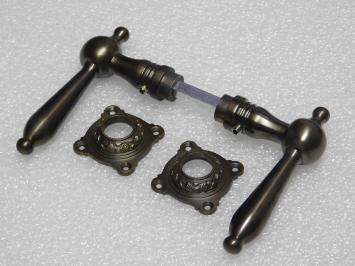 Revo Door Handle Set with Handle Rosettes - Dark Patinated Brass