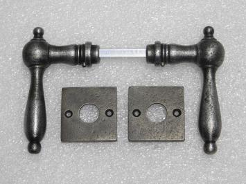Cambridge Handle Set + Square Handle Rosettes - Galvanised Cast Iron