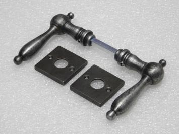 Cambridge Handle Set + Square Handle Rosettes - Galvanised Cast Iron